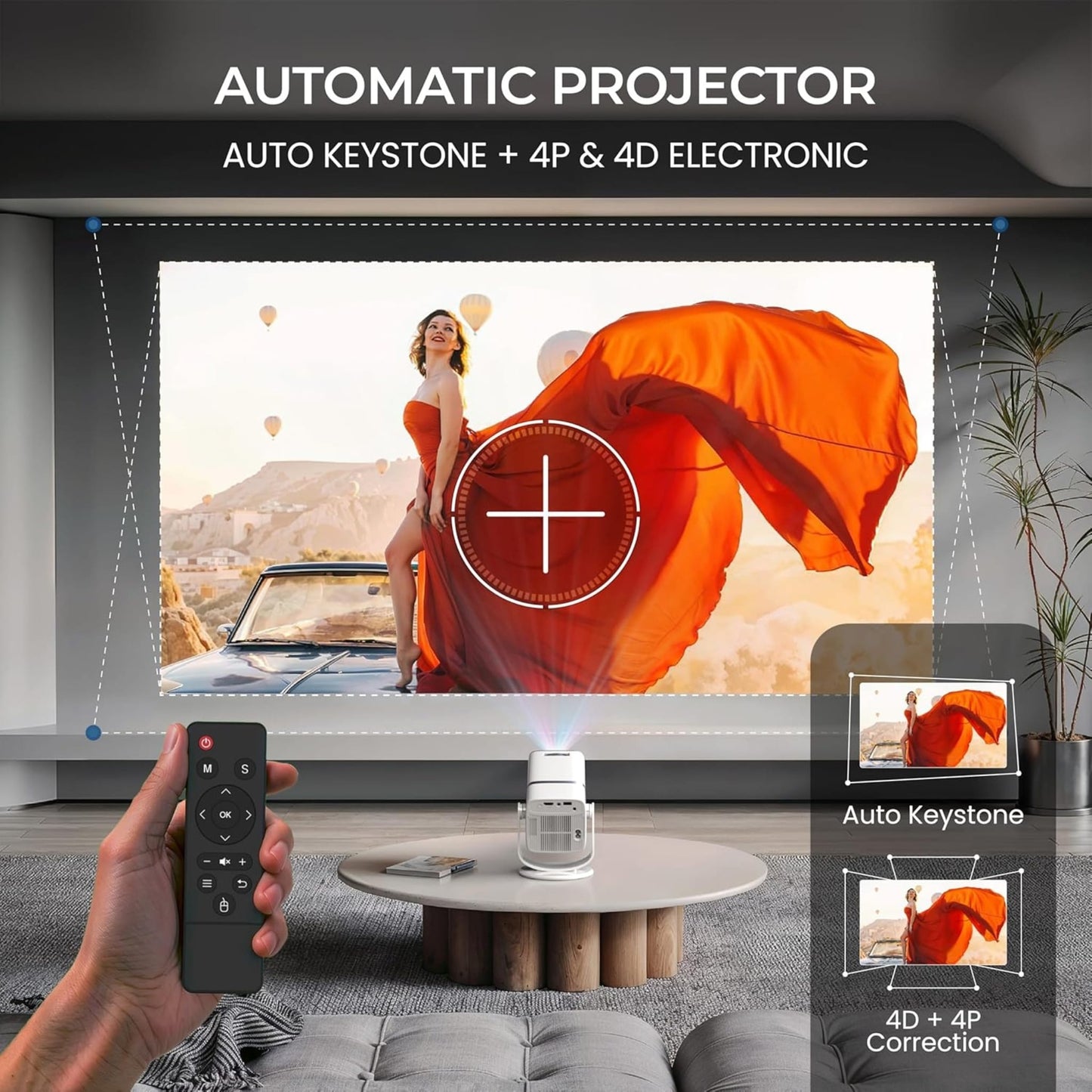 ZenPods Beam X | 4K Ultra HD Smart Projector, Native 1080p Full HD, Android 13, Auto Focus + 4D Keystone, 180° Rotatable Design, Inbuilt Netflix/Prime/YouTube, WiFi 6, BT 5.2 & Gaming Support, Screen Mirroring, HDMI-ARC, USB
