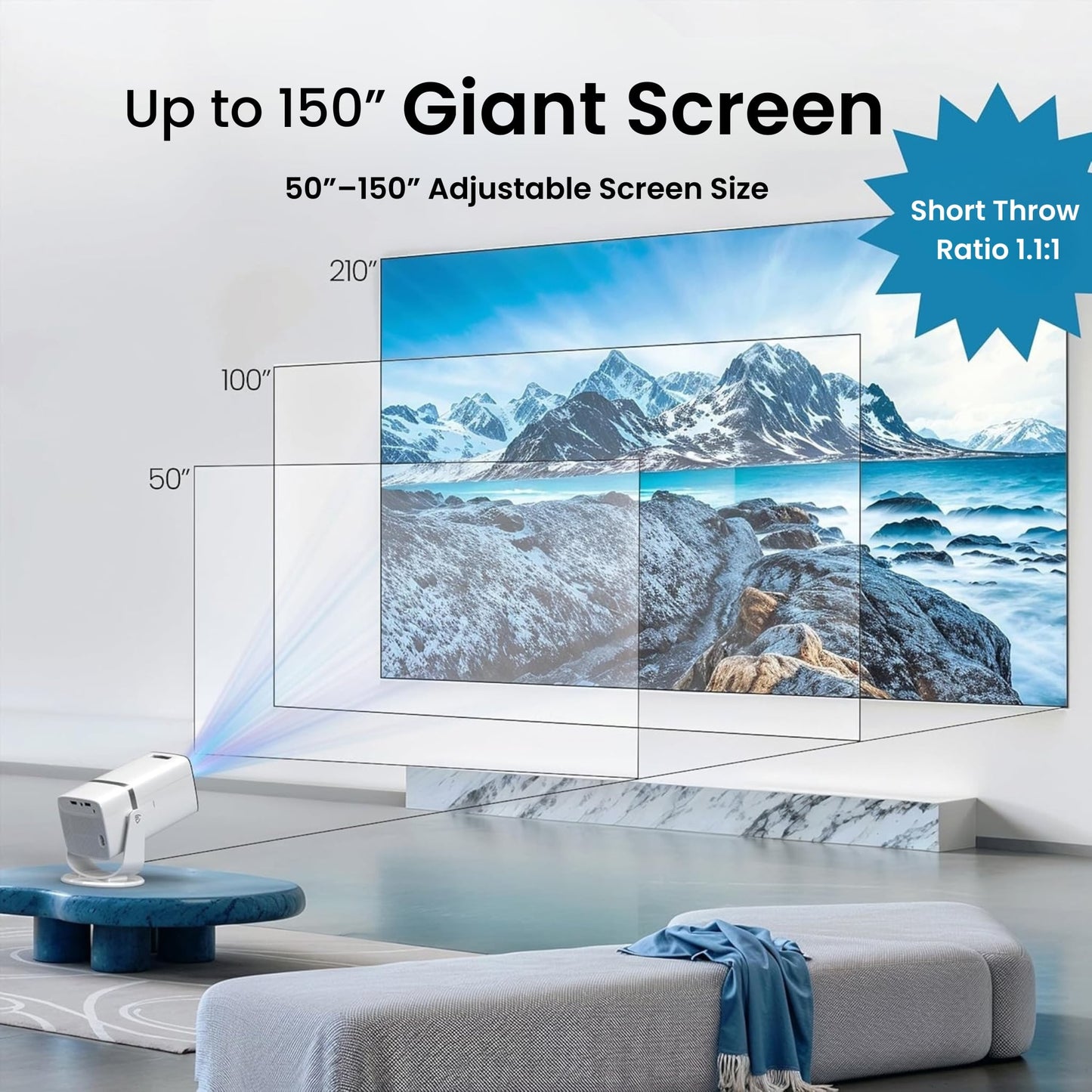 ZenPods Beam X | 4K Ultra HD Smart Projector, Native 1080p Full HD, Android 13, Auto Focus + 4D Keystone, 180° Rotatable Design, Inbuilt Netflix/Prime/YouTube, WiFi 6, BT 5.2 & Gaming Support, Screen Mirroring, HDMI-ARC, USB