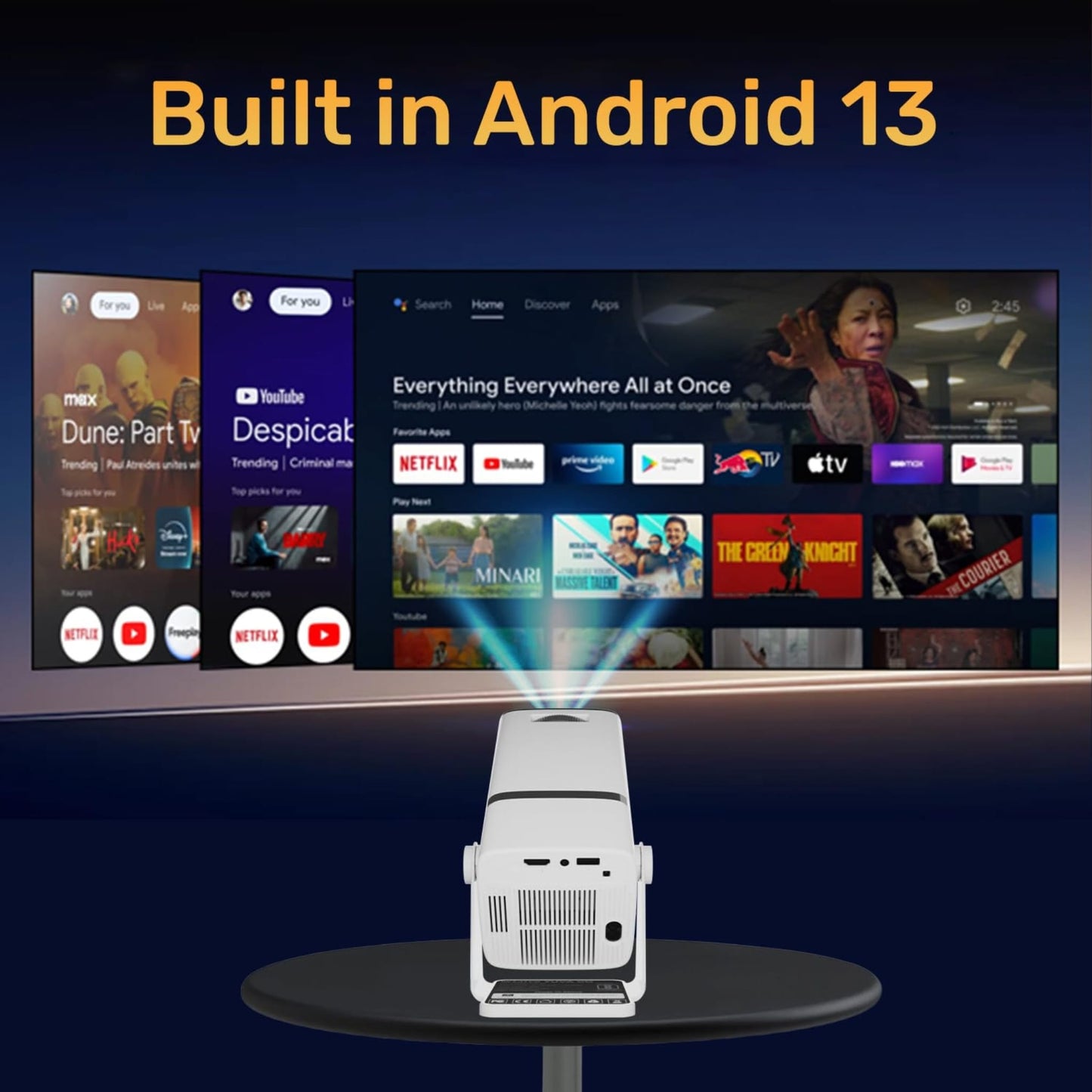 ZenPods Beam X | 4K Ultra HD Smart Projector, Native 1080p Full HD, Android 13, Auto Focus + 4D Keystone, 180° Rotatable Design, Inbuilt Netflix/Prime/YouTube, WiFi 6, BT 5.2 & Gaming Support, Screen Mirroring, HDMI-ARC, USB