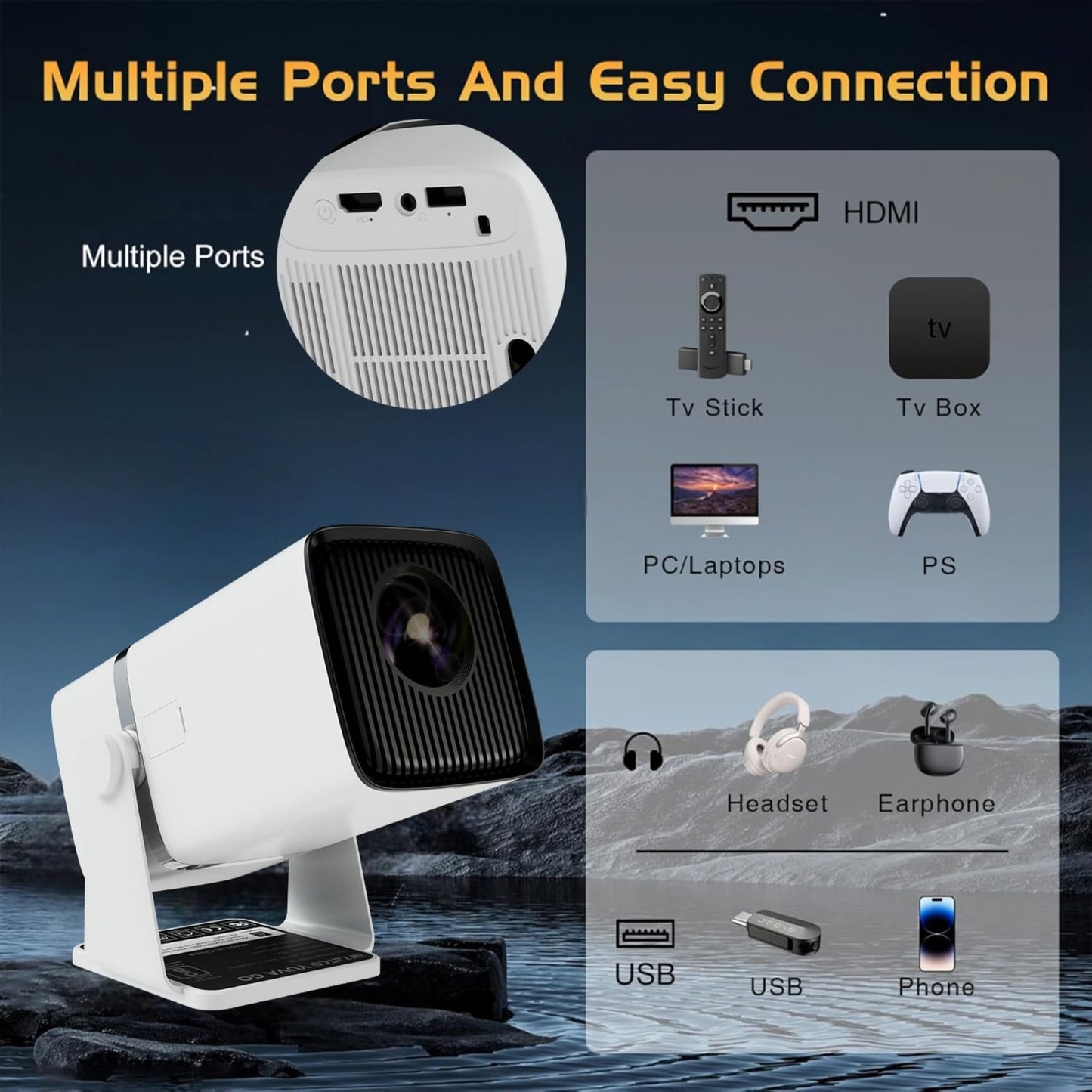 ZenPods Beam X | 4K Ultra HD Smart Projector, Native 1080p Full HD, Android 13, Auto Focus + 4D Keystone, 180° Rotatable Design, Inbuilt Netflix/Prime/YouTube, WiFi 6, BT 5.2 & Gaming Support, Screen Mirroring, HDMI-ARC, USB