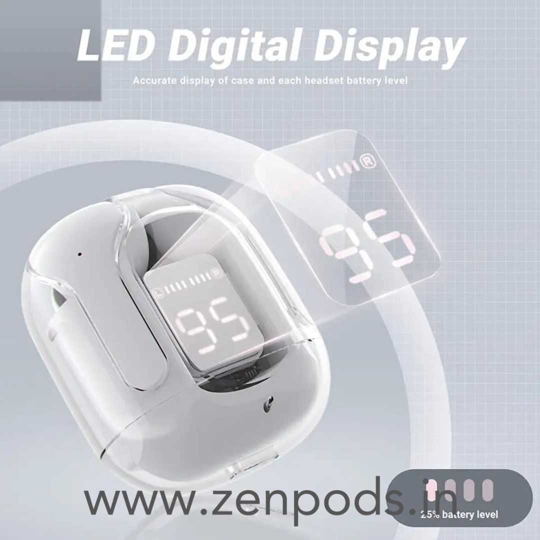 Transparent Display Pod Ultra Pods - Truely Wireless 5.1 with LED Display + IPX - 4 Water Resi ...